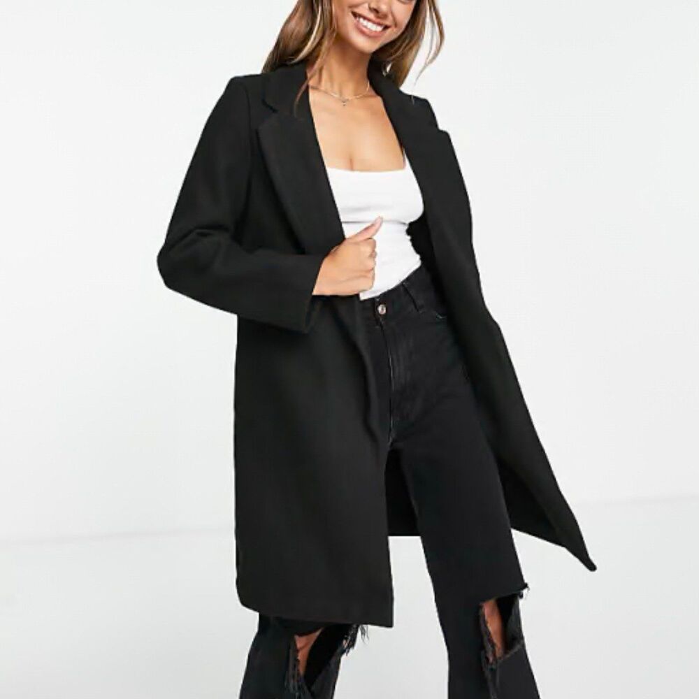 Boohoo longline black tailored coat